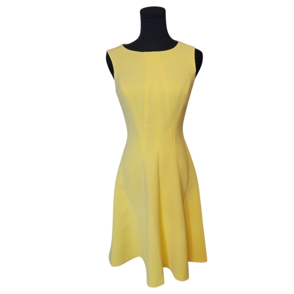 NWT Lauren by Ralph Lauren Yellow Fit and Flare Sleeveless Dress Size 0 - Picture 2 of 6